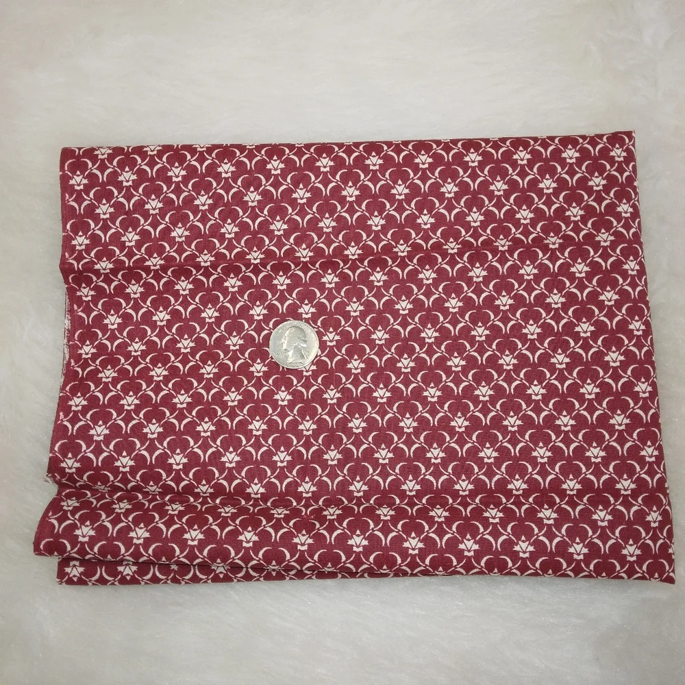FABRIC Maroon Vining Fleur de Lis, new and unwashed, 26 inches